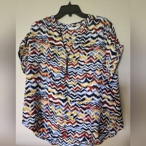 Maurices Blue and Orange Boxy Blouse with Mandarin Collar